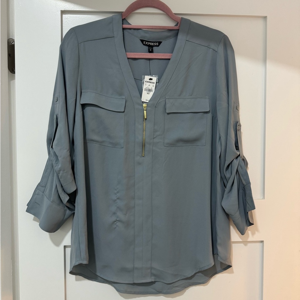 Express 3/4 sleeve top pale green gold embellishments medium NWT